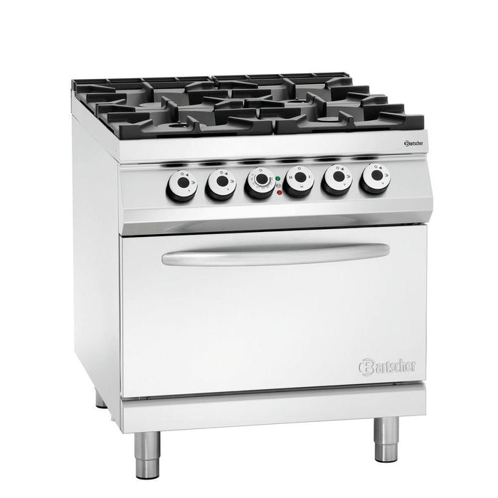 Bartscher 4-Flammen-Gasherd EBO 2/1 GN - Zweikreisbrenner, Elektrobackofen, 70-300°C