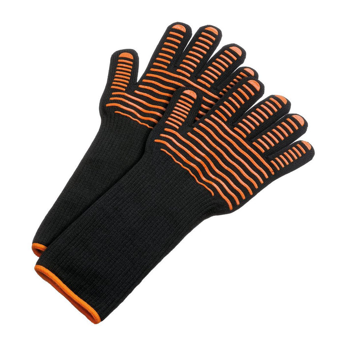 Bartscher Grillhandschuhe 425 - Aramid, Silikondruck, 500°C, 425 mm, Orange/Schwarz