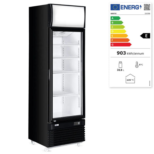 Arktic - Arktic Eintüriger Kühlschrank mit hinterer Bar und hinterleuchteter Blende,, 254L, Schwarz, 220-240V/250W, 578x605x(H)1980mm - GastroDeals