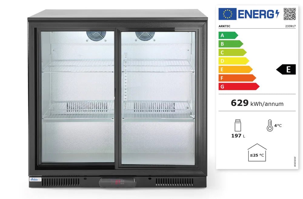 Arktic - Arktic Kühlschrank hinten mit doppelten Schiebetüren, 158L, Schwarz, 220-240V/160W, 900x520x(H)865mm - GastroDeals