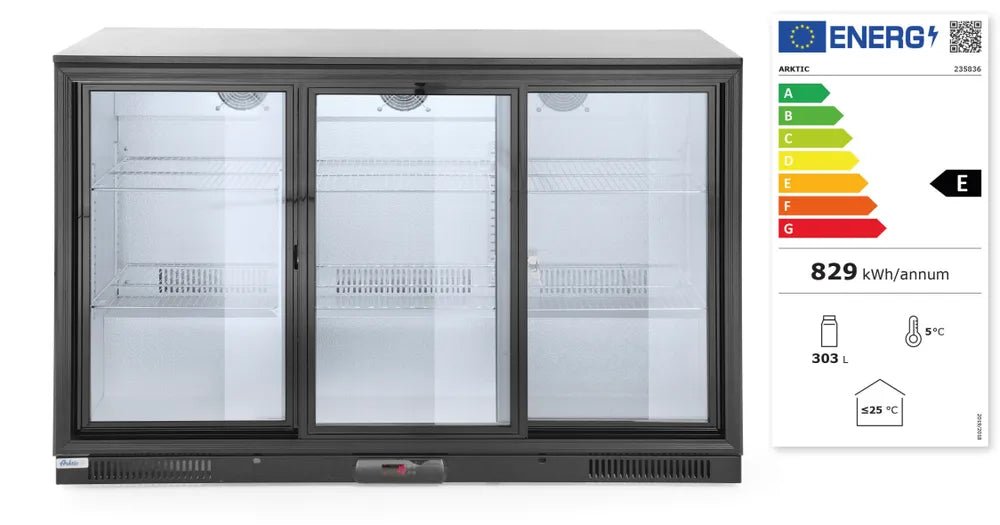 Arktic - Arktic Kühlschrank mit drei Schiebetüren an der Bar, 254L, Schwarz, 220-240V/160W, 1350x520x(H)865mm - GastroDeals