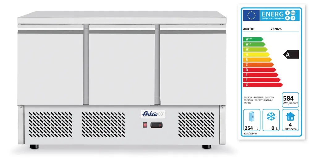 Arktic - Arktic Kühltisch, dreitürig Kitchen Line 380L, 230V/220W, 1375x700x(H)890mm - GastroDeals