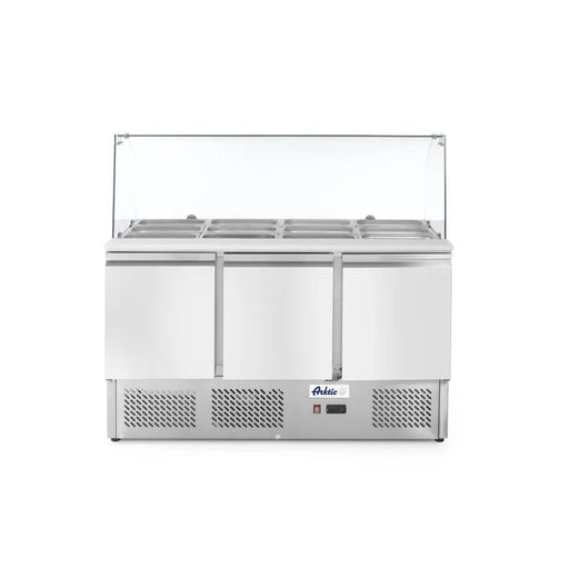 Arktic - Arktic Kühltisch, dreitürig mit Glasdisplay 380L, 230V/310W, 1390x702x(H)1330mm - GastroDeals