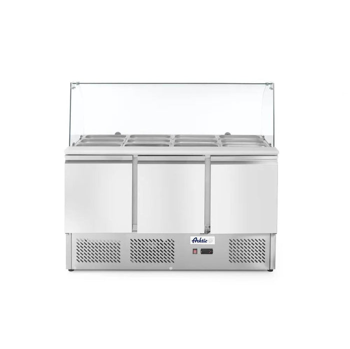 Arktic - Arktic Kühltisch, dreitürig mit Glasdisplay 380L, 230V/310W, 1390x702x(H)1330mm - GastroDeals