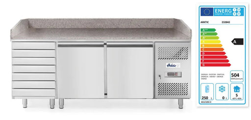 Arktic - Arktic Pizzatisch, zweitürig mit 7 Schubladen 280L, 250L, 230V/250W, 2020x802x(H)1000mm - GastroDeals