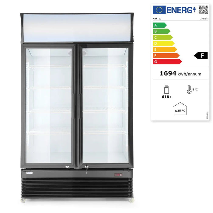 Arktic - Arktic Rückwandkühlschrank mit hinterleuchteter Blende, zweitürig, 512L, Schwarz, 220-240V/510W, 1120x585x(H)1900mm - GastroDeals