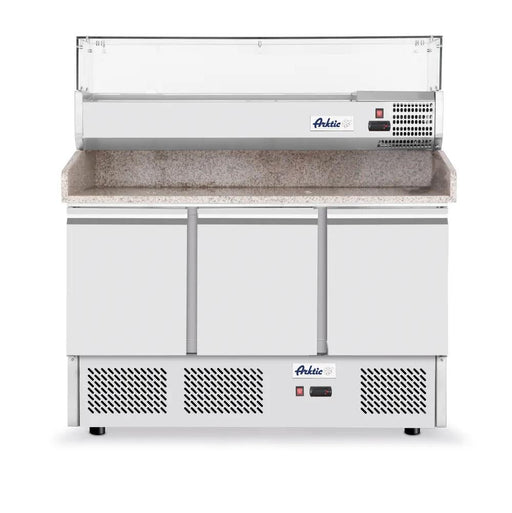Arktic - Pizzatisch dreitürig mit Aufsatzkühlvitrine - 380+40L, 254L, 1400x700x1491 mm - Arktic - GastroDeals