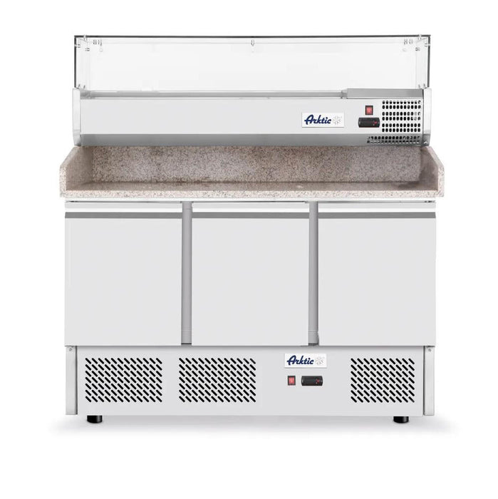 Arktic - Pizzatisch dreitürig mit Aufsatzkühlvitrine - 380+40L, 254L, 1400x700x1491 mm - Arktic - GastroDeals
