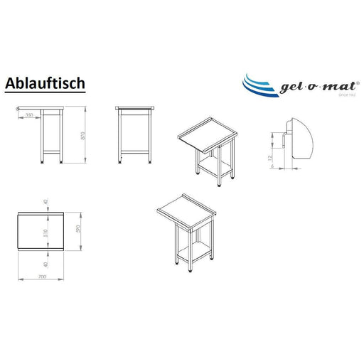 gel - o - mat - Ablauftisch für E - Complete 1000 - 3000 - Edelstahl, 700x590x870 mm, ohne Aufkantung - gel - o - mat - GastroDeals