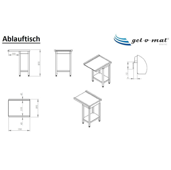 gel - o - mat - Ablauftisch für E - Complete 1000 - 3000 - Edelstahl, 700x590x870 mm, ohne Aufkantung - gel - o - mat - GastroDeals
