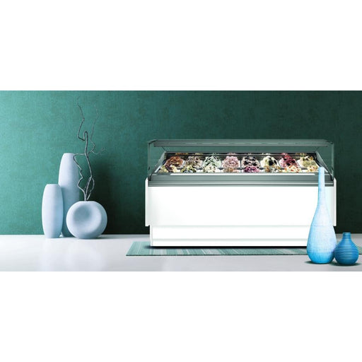 gel - o - mat - Eiscremevitrine Smile 18 FG - für 18 Eisschalen, Flachglas, Umluft, 130,5 cm - gel - o - mat - GastroDeals