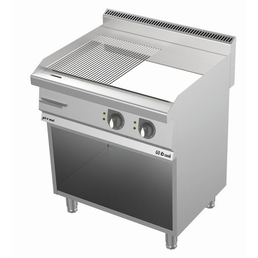 gel - o - mat - Elektro Grillplatte Serie 700 - 80 cm, Halb Glatt - Halb Gerillt, Hartverchromt, mit Unterbau - gel - o - mat - GastroDeals