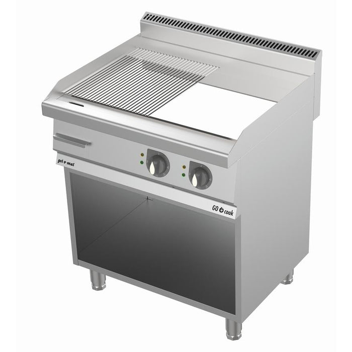 gel - o - mat - Elektro Grillplatte Serie 700 - 80 cm, Halb Glatt - Halb Gerillt, Hartverchromt, mit Unterbau - gel - o - mat - GastroDeals