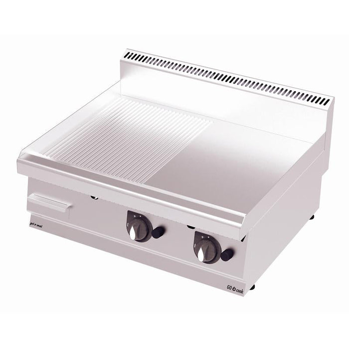 gel - o - mat - Gas Grillplatte Serie 700 - 80 cm, halb glatt - halb gerillt, mit Unterbau - gel - o - mat - GastroDeals