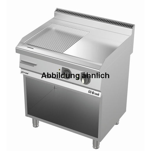 gel - o - mat - Gas Grillplatte Serie 700 - 80 cm, Unterbau, Hart - verchromt, Halb Glatt - Halb Gerillt - gel - o - mat - GastroDeals
