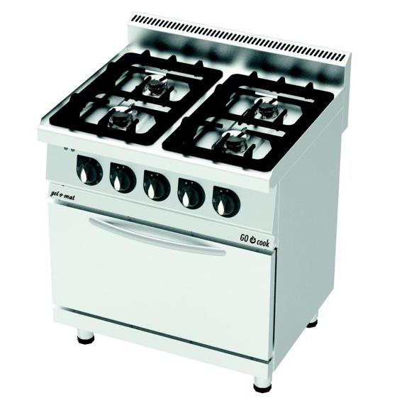 gel - o - mat - Gasherd Serie 700 - 4 Flammen, mit Gas - Backofen, 80 cm, 42 kW - gel - o - mat - GastroDeals