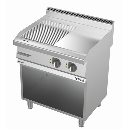 gel - o - mat - gel - o - mat Elektro Grillplatte Serie 700, 80 cm mit Unterbau Edelstahl halb glatt - halb gerillt - GastroDeals
