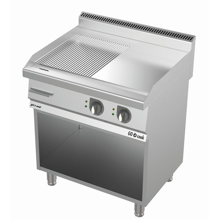 gel - o - mat - gel - o - mat Elektro Grillplatte Serie 700, 80 cm mit Unterbau Edelstahl halb glatt - halb gerillt - GastroDeals