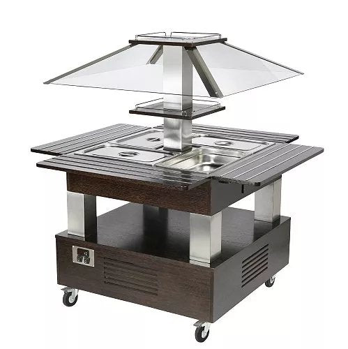 gel - o - mat - Inselbuffet Holz SBC 40 F - 4 x 1/1 GN, mit Hustenschutz, LED - Beleuchtung - gel - o - mat - GastroDeals