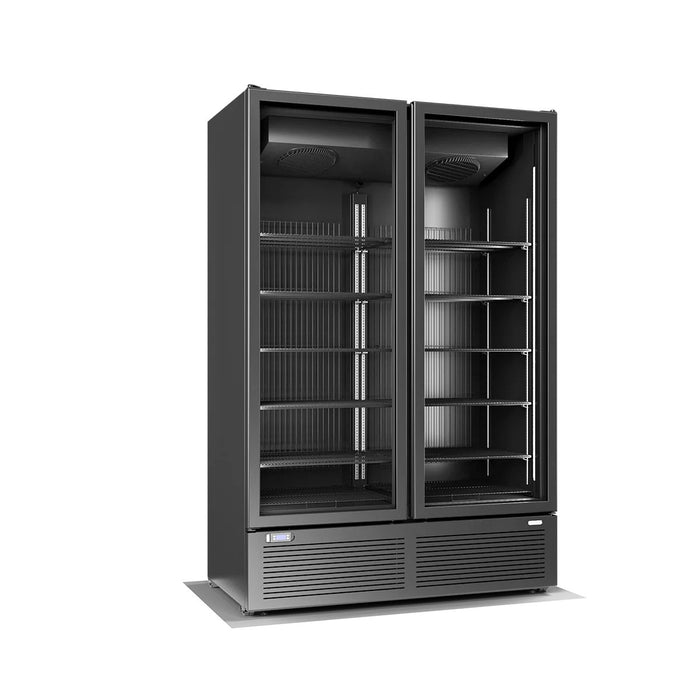 gel - o - mat - Kühlvitrine CR 1000 - Glastüren, 1060 Liter, Schwarz, LED - Beleuchtung - gel - o - mat - GastroDeals