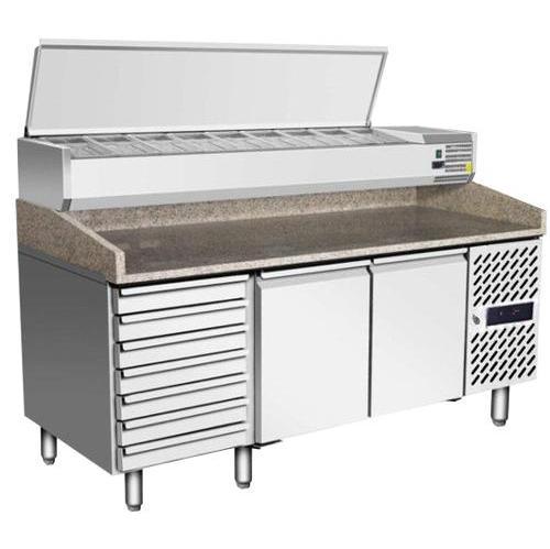 gel - o - mat - Pizza Kühltisch EPF3480GR - 2 Türen, 7 Schubladen, 203 cm, Granit - Arbeitsplatte - gel - o - mat - GastroDeals