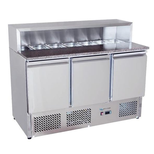 gel - o - mat - Pizza Saladette Gelo Line ESL 3854GR - 3 Türen, 136,5 cm, Granitplatte, 260 Liter - gel - o - mat - GastroDeals