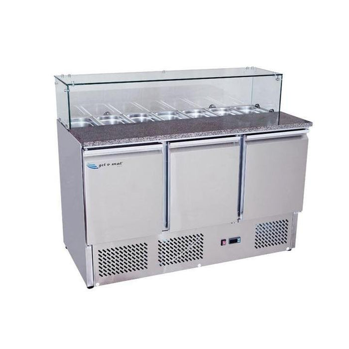 gel - o - mat - Saladette Gelo Line S903 GLAS - 136,5 cm, Granitarbeitsplatte, 3 Türen - gel - o - mat - GastroDeals