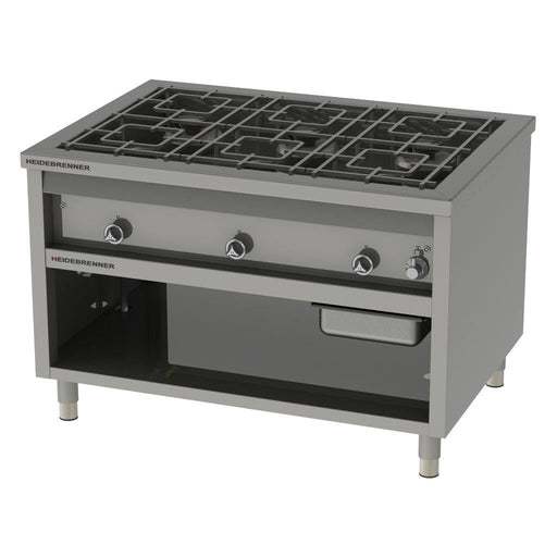 Heidebrenner - Heidebrenner Gas Range "Kalifornien" - 34,8 kW, 6 - flammig, 900 mm, Edelstahl, Zweiseitige Bedienung - GastroDeals