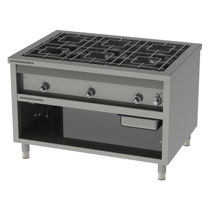 Heidebrenner - Heidebrenner Gas Range "Kalifornien" - 34,8 kW, 6 - flammig, 900 mm, Edelstahl, Zweiseitige Bedienung - GastroDeals