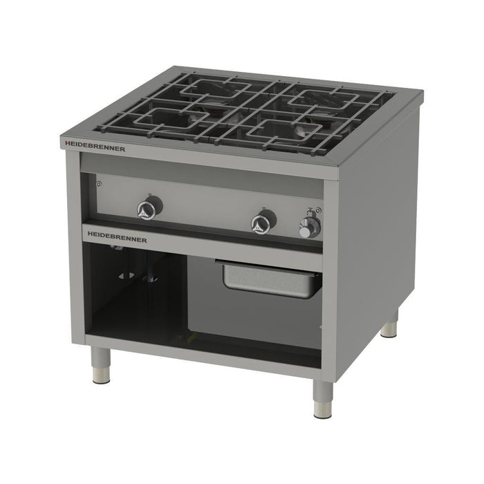 Heidebrenner - Heidebrenner Gas - Range MONTANA - 23,2 kW, 900 mm, 4 - flammig, Edelstahl, Zweiseitige Bedienung - GastroDeals
