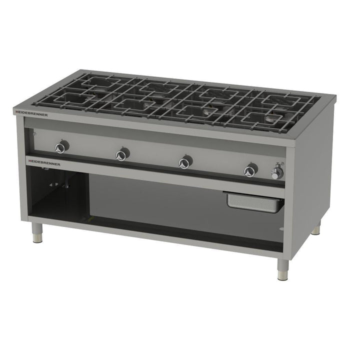 Heidebrenner - Heidebrenner Gas - Range TEXAS - 900 - 8 - flammig, Zweiseitige Bedienung, Edelstahl Doppelschieberost, 1650x900x850 mm - GastroDeals