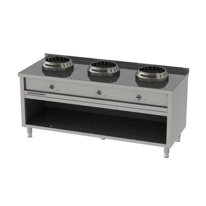 Heidebrenner - Heidebrenner Gas Wok - Range HEBEI - 750 - 24 kW, Standgerät, 3 Kochzonen, 1900x750x850 mm - GastroDeals
