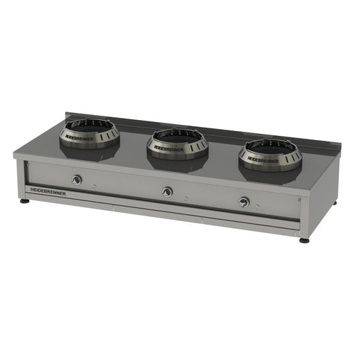 Heidebrenner - Heidebrenner Gas Wok - Range HEBEI - 750 - 36 kW, 3 Kochzonen, Edelstahl - Wokring, 1900x750x350 mm - GastroDeals