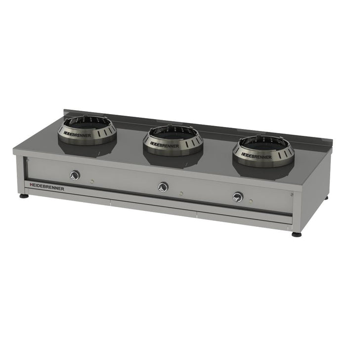 Heidebrenner - Heidebrenner Gas Wok - Range HEBEI - 750 - 36 kW, 3 Kochzonen, Edelstahl - Wokring, 1900x750x350 mm - GastroDeals