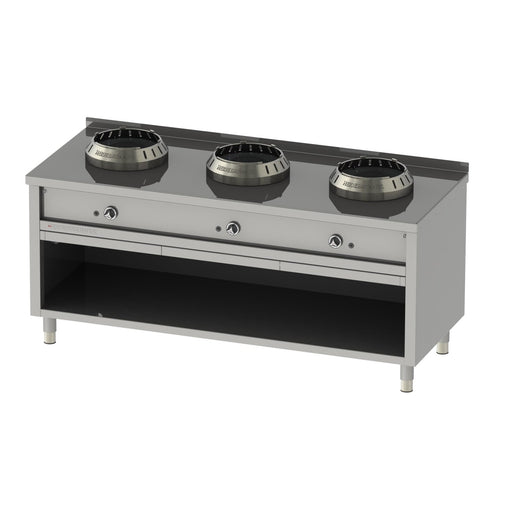 Heidebrenner - Heidebrenner Gas Wok - Range HEBEI - 750 - Standgerät, 36 kW, 3 Kochstellen, Edelstahl - Wokring - GastroDeals