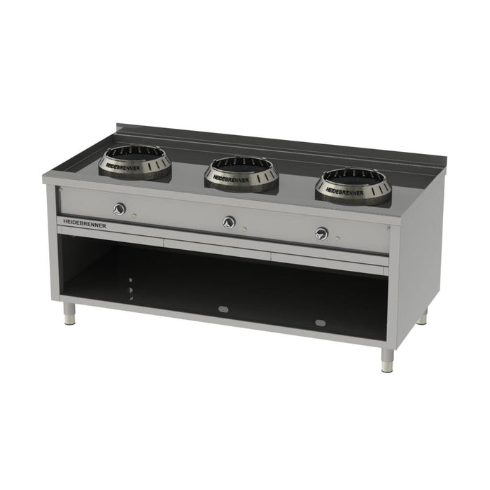 Heidebrenner - Heidebrenner Gas - Wok - Range HEBEI - 900 - Standgerät, 24 kW, 3 Kochzonen, Edelstahl - Wokring - GastroDeals