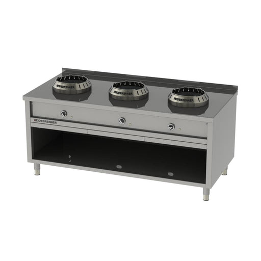 Heidebrenner - Heidebrenner Gas Wok - Range HEBEI - 900 - Standgerät, 36 kW, 3 Kochstellen, Edelstahl - Wokring - GastroDeals
