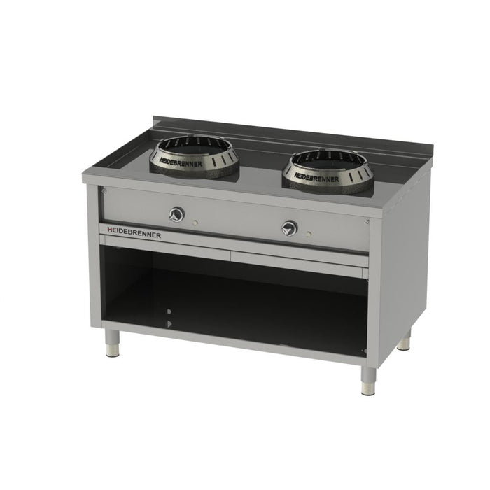 Heidebrenner - Heidebrenner Gas - Wok - Range HUNAN - 750 - 2 Kochstellen, 1300x750x850 mm, 36 kW, Edelstahl - GastroDeals