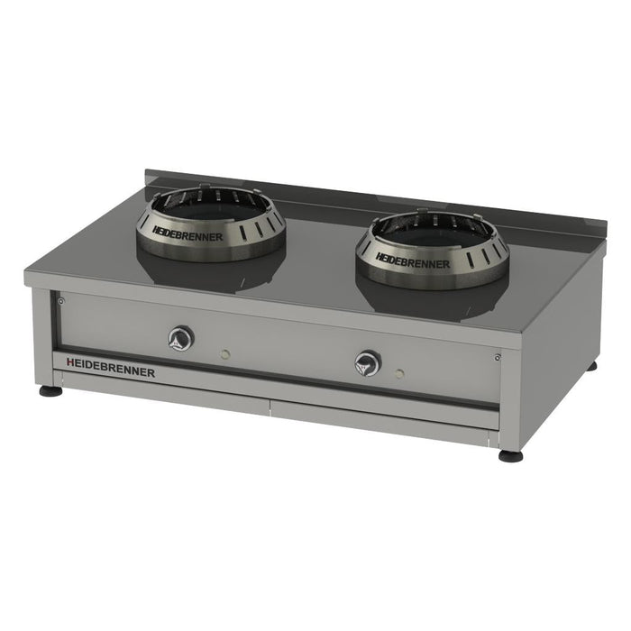 Heidebrenner - Heidebrenner Gas - Wok - Range HUNAN - 750 - 24 kW, 2 Kochstellen, Edelstahl - Wokring - GastroDeals