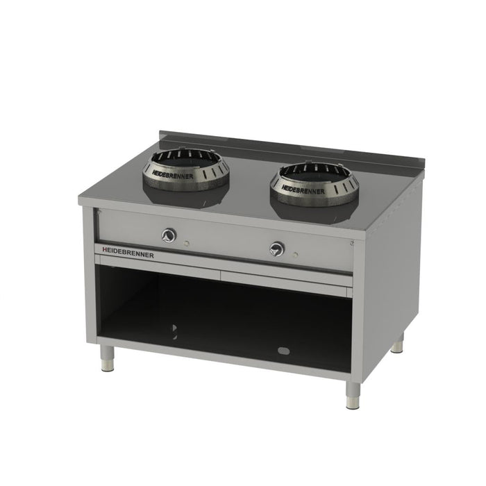 Heidebrenner - Heidebrenner Gas - Wok - Range HUNAN - 900 - Standgerät, 24 kW, 2 Kochstellen, Edelstahl - Wokring - GastroDeals