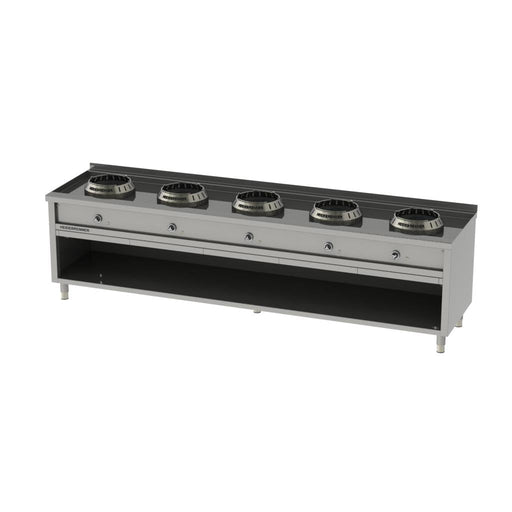 Heidebrenner - Heidebrenner Gas - Wok - Range "SICHUAN - 750" - Standgerät, 60 kW, 5 Kochzonen, 3100x750x850 mm - GastroDeals