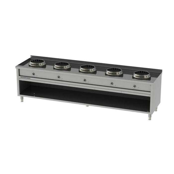 Heidebrenner - Heidebrenner Gas - Wok - Range SICHUAN - 750 - Standgerät, 90 kW, 5 Kochzonen, 3100x750x850 mm - GastroDeals