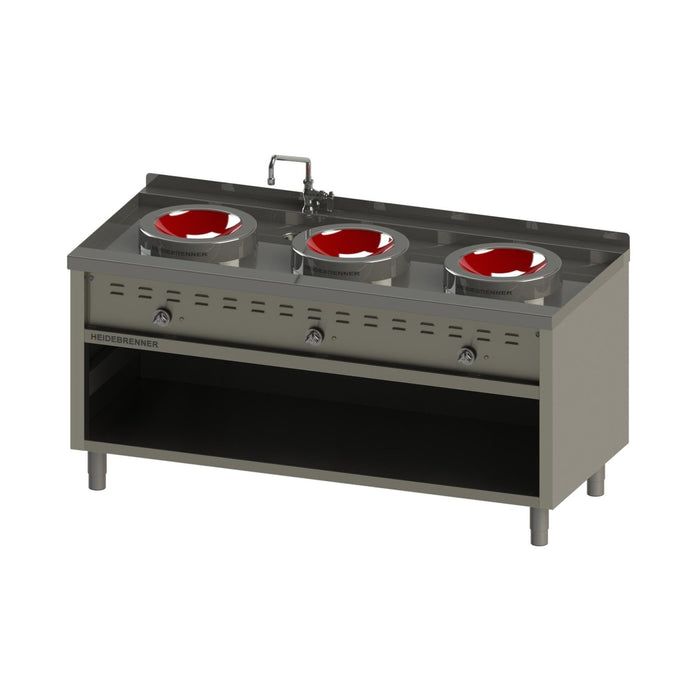 Heidebrenner - Heidebrenner Induktions Wok - Range HEBEI - 3 Zonen, Edelstahlring Ø 300 mm, Unterbau, 1750x750x850 mm - GastroDeals