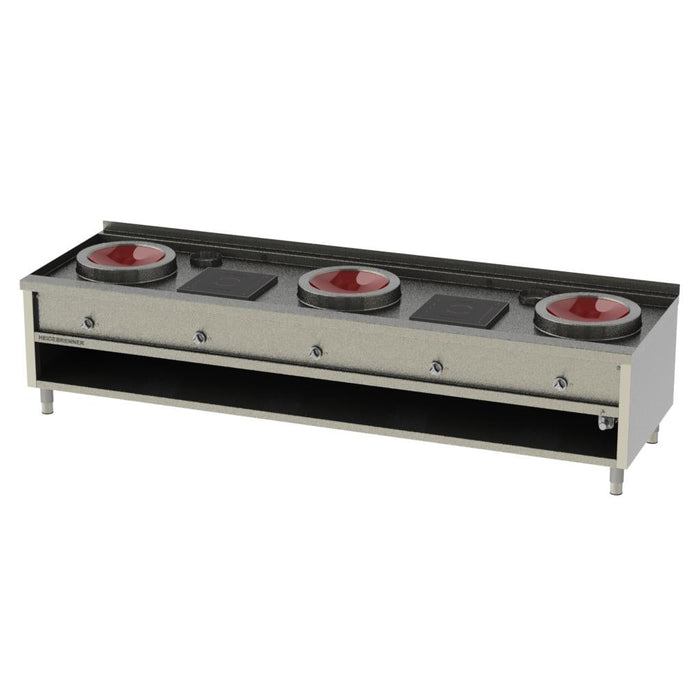 Heidebrenner - Heidebrenner Induktions Wok - Station - 3x400 mm Wok, 2x Ceranfläche, 58 kW, Chromnickelstahl - GastroDeals