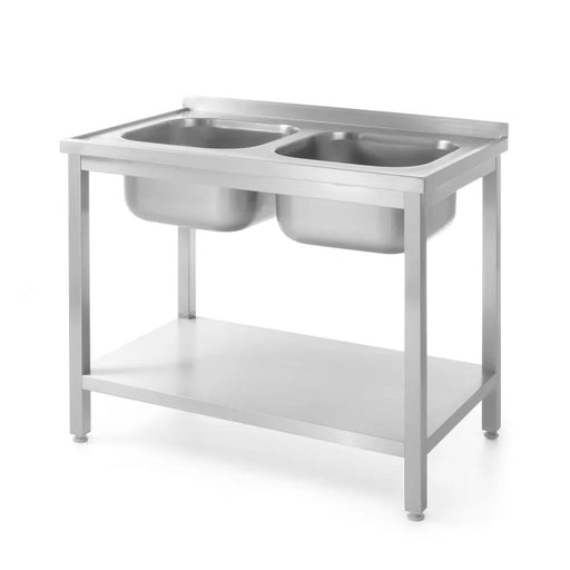 HENDI - Doppelspültisch Kitchen Line - mit Regalboden, 1000x600x850 mm, Edelstahl - HENDI - GastroDeals