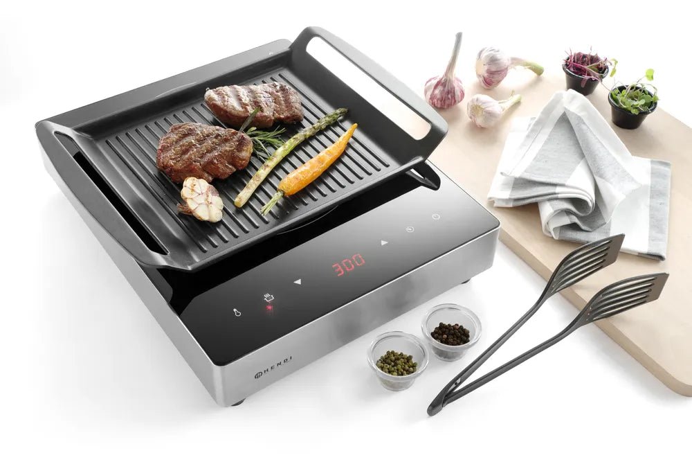 HENDI - Grillplatte für Induktionskocher - Aluminium, 390x260x35 mm, Antihaftbeschichtet - HENDI - GastroDeals