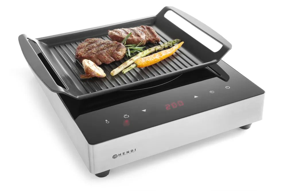 HENDI - Grillplatte für Induktionskocher - Aluminium, 390x260x35 mm, Antihaftbeschichtet - HENDI - GastroDeals