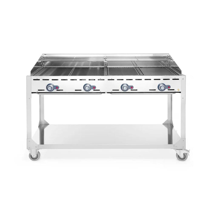 HENDI - Grillsystem Green Fire 4 Brenner - Profi Line, Rollengestell, Grau, 22kW, 1400x612x825 mm - HENDI - GastroDeals