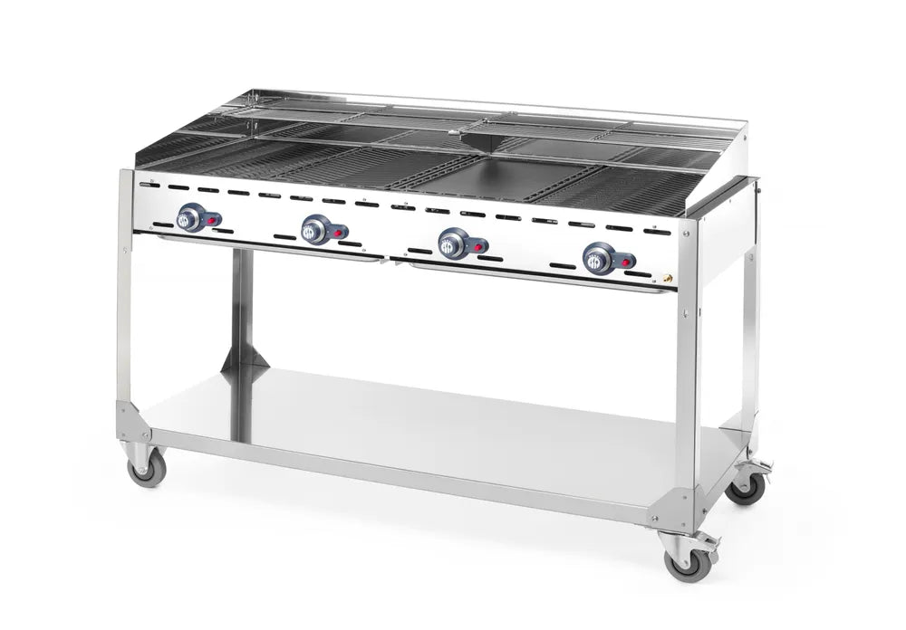 HENDI - Grillsystem Green Fire 4 Brenner - Profi Line, Rollengestell, Grau, 22kW, 1400x612x825 mm - HENDI - GastroDeals