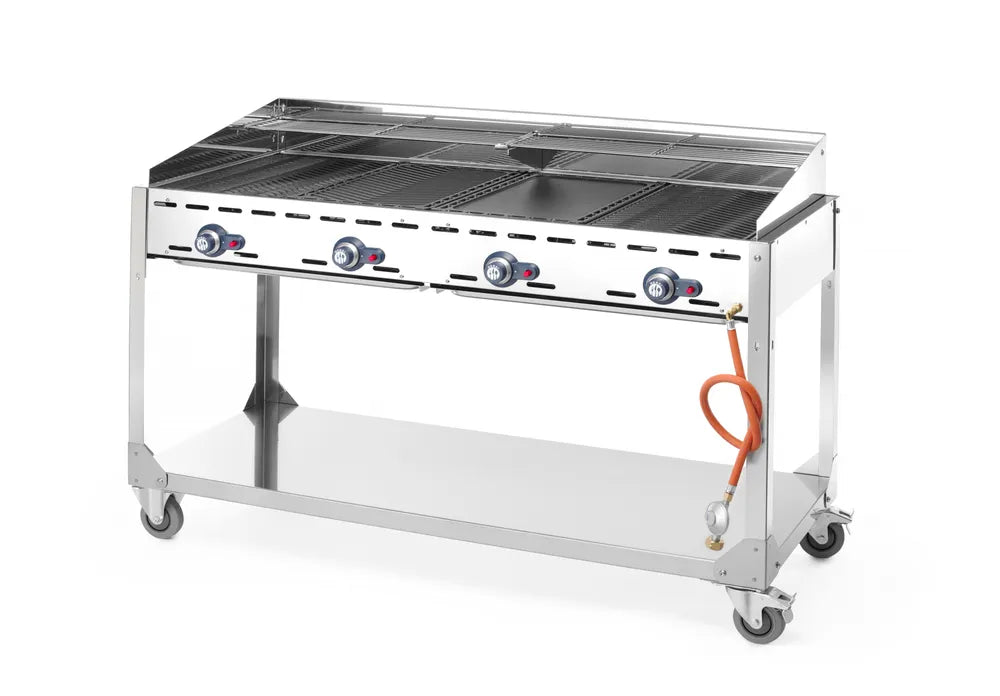 HENDI - Grillsystem Green Fire 4 Brenner - Profi Line, Rollengestell, Grau, 22kW, 1400x612x825 mm - HENDI - GastroDeals